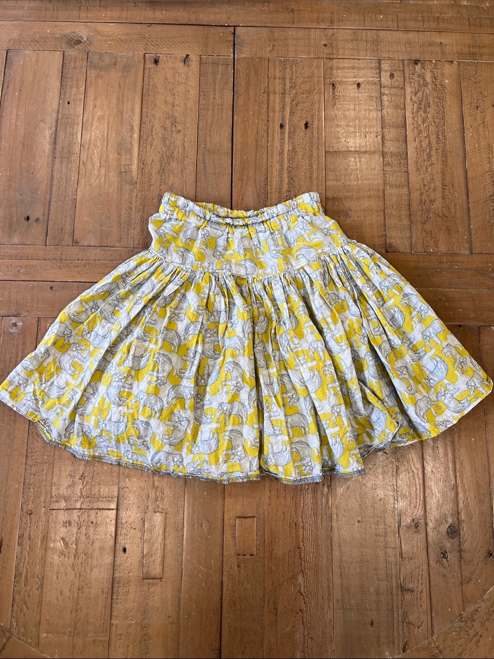 Aah kid London hand crafted elephant print twirl skirt yellow 4-5 years